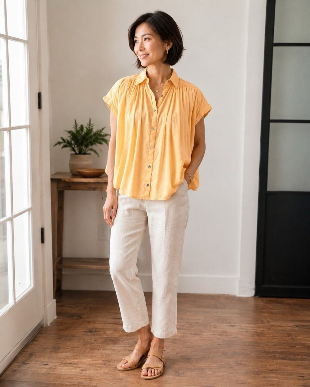 Sundance Womens XS Petite Orange Cantaloupe Cotton Swing Top Button Down